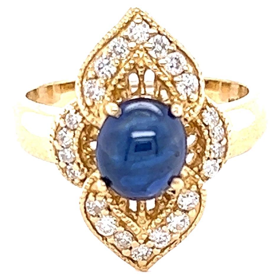2.46 Carat Sapphire Diamond 14 Karat Yellow Gold Diamond Ring For Sale