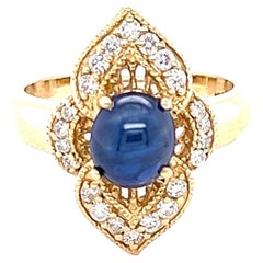 Bague en or jaune 14 carats avec diamants et saphir de 2,46 carats