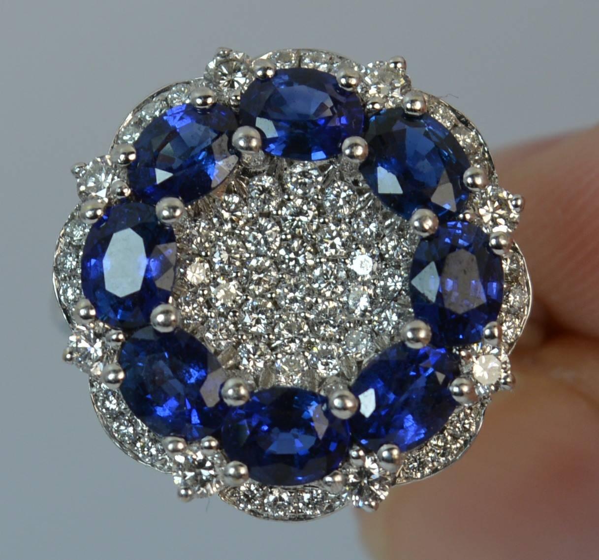 2.46 Carat Sapphire VS Diamond 18 Carat White Gold Cluster Ring In Excellent Condition In St Helens, GB