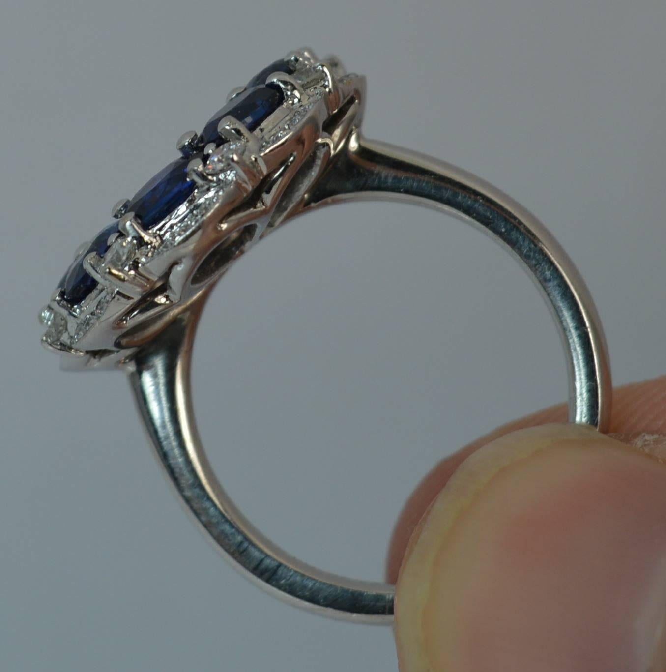 2.46 Carat Sapphire VS Diamond 18 Carat White Gold Cluster Ring 1