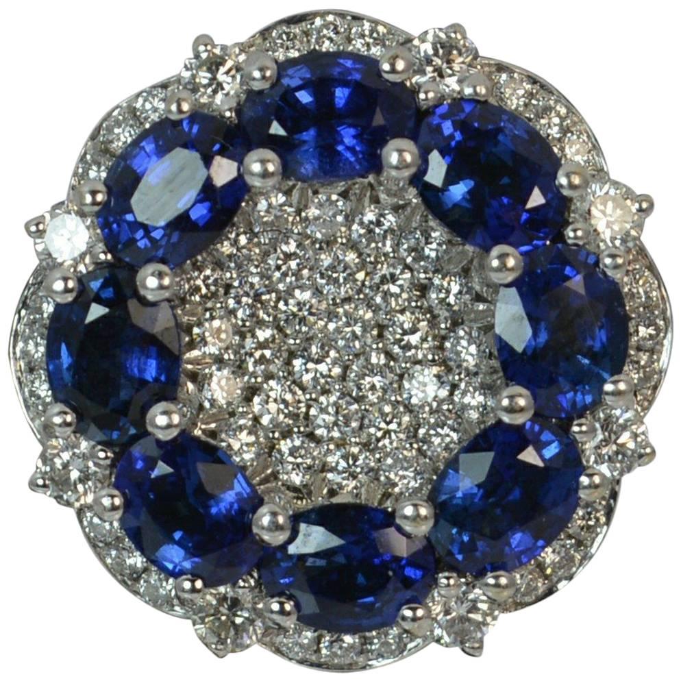 2.46 Carat Sapphire VS Diamond 18 Carat White Gold Cluster Ring