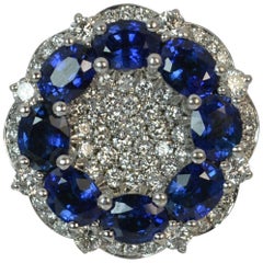 2.46 Carat Sapphire VS Diamond 18 Carat White Gold Cluster Ring