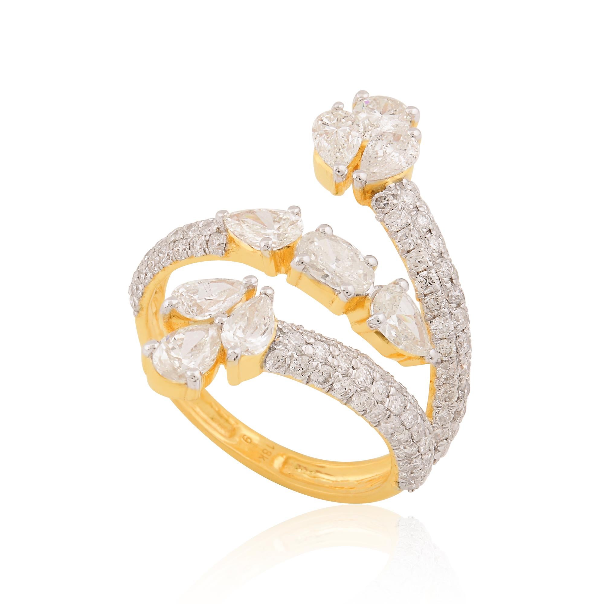 Modern 2.46 Carat SI/H Oval Pear Diamond Designer Cuff Ring 18k Yellow Gold Jewelry For Sale