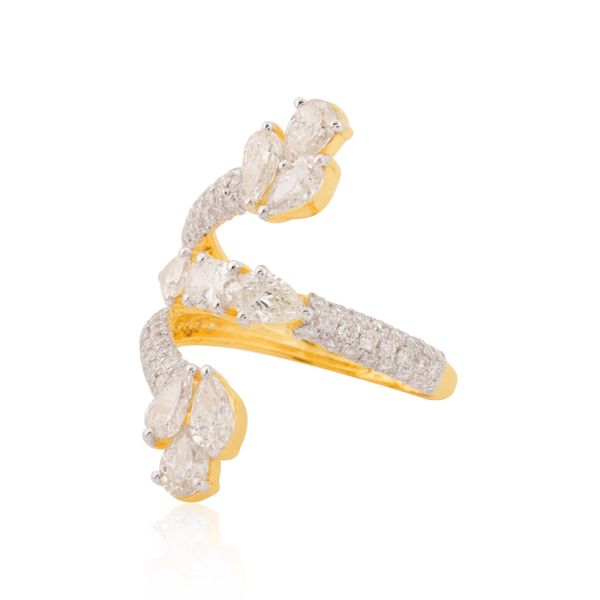 Pear Cut 2.46 Carat SI/H Oval Pear Diamond Designer Cuff Ring 18k Yellow Gold Jewelry For Sale