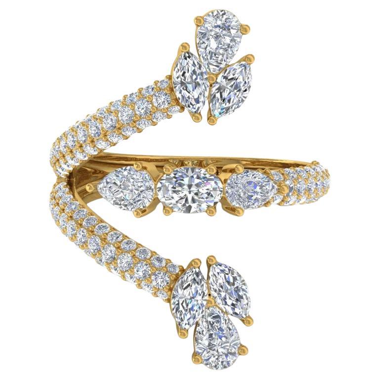 2.46 Carat SI/H Oval Pear Diamond Designer Cuff Ring 18k Yellow Gold Jewelry For Sale