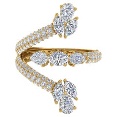 2.46 Carat SI/H Oval Pear Diamond Designer Cuff Ring 18k Yellow Gold Jewelry