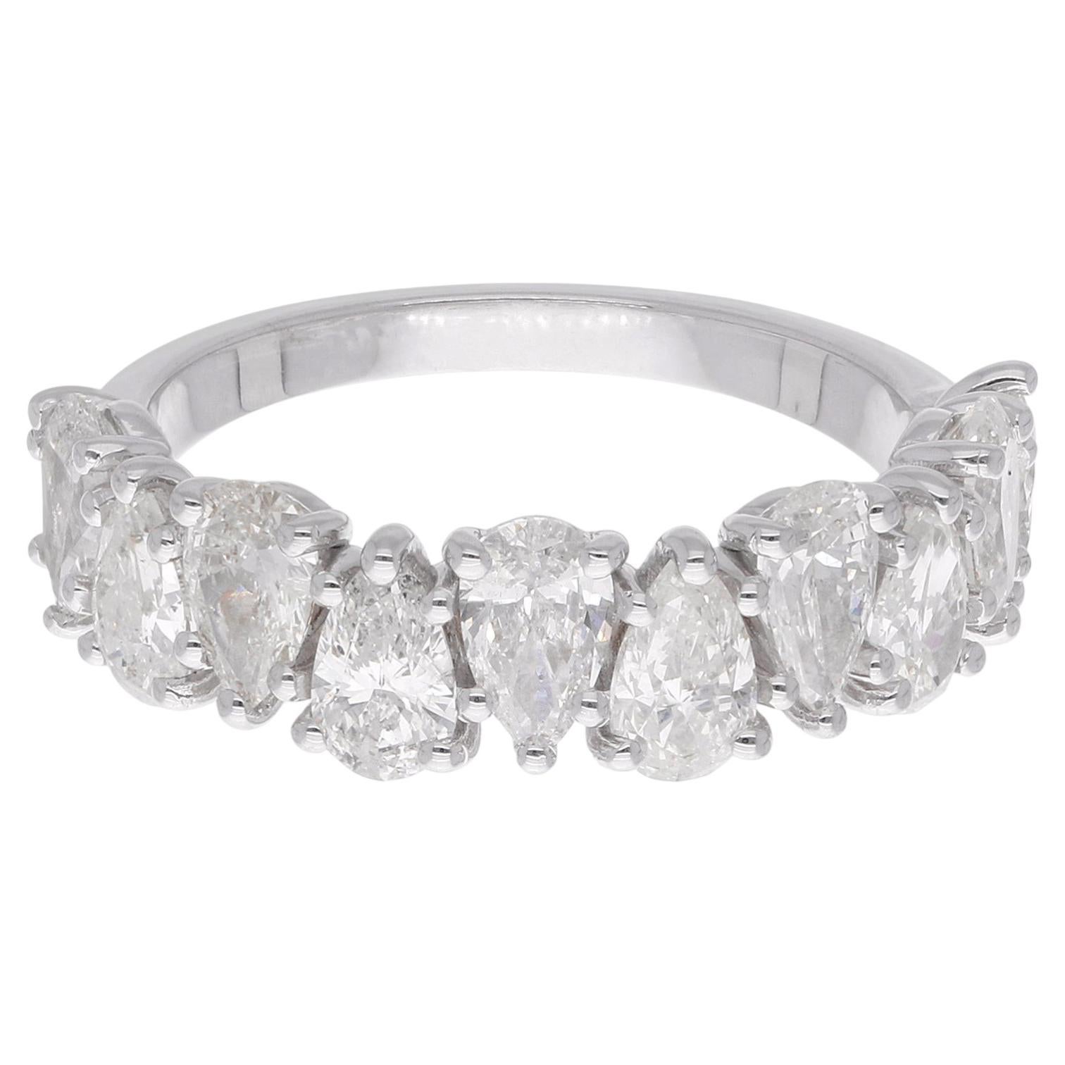 Anillo de media eternidad con un diamante en forma de pera de 2,46 quilates, SI/H, en oro blanco de 18 quilates