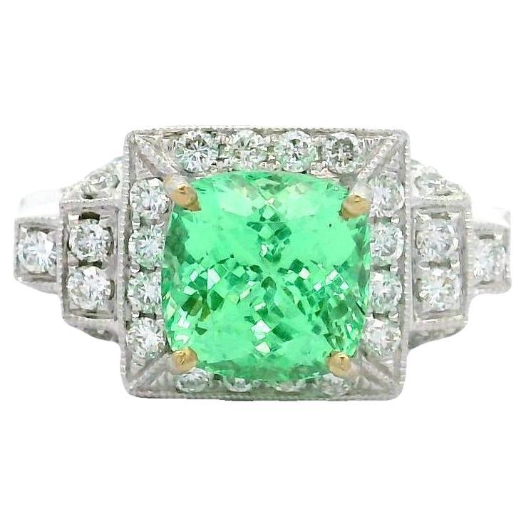 2.46 Carat Tsavorite Garnet Diamond 18k White Gold Ring, GIA Certified