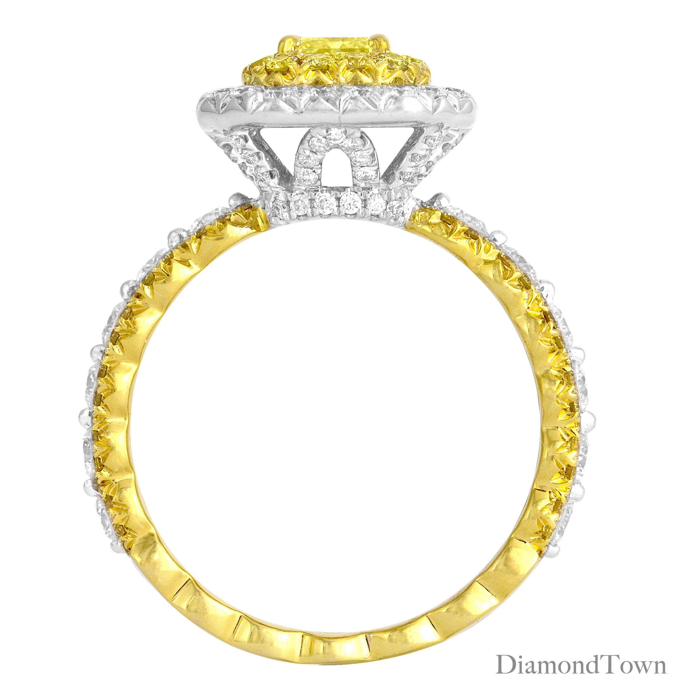 Contemporary 2.46 Ct T.W. Ring with GIA Certified 0.70 Ct Natural Fancy Yellow Center ref411 For Sale