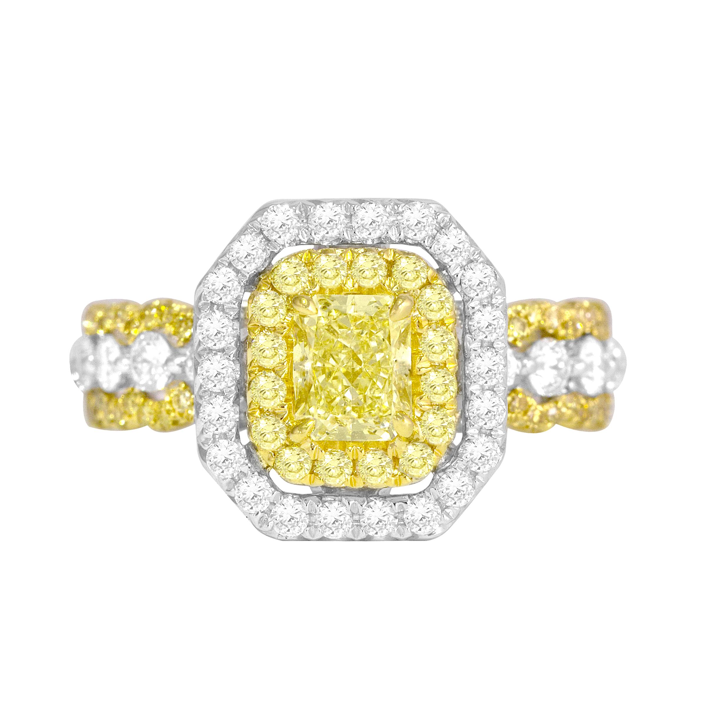 2.46 Ct T.W. Ring with GIA Certified 0.70 Ct Natural Fancy Yellow Center ref411 For Sale