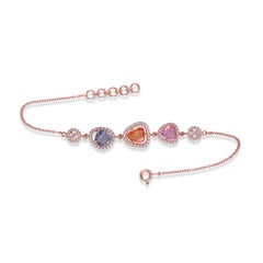 2.46 Carats Multi Sapphire  & Diamonds Chain Bracelet
