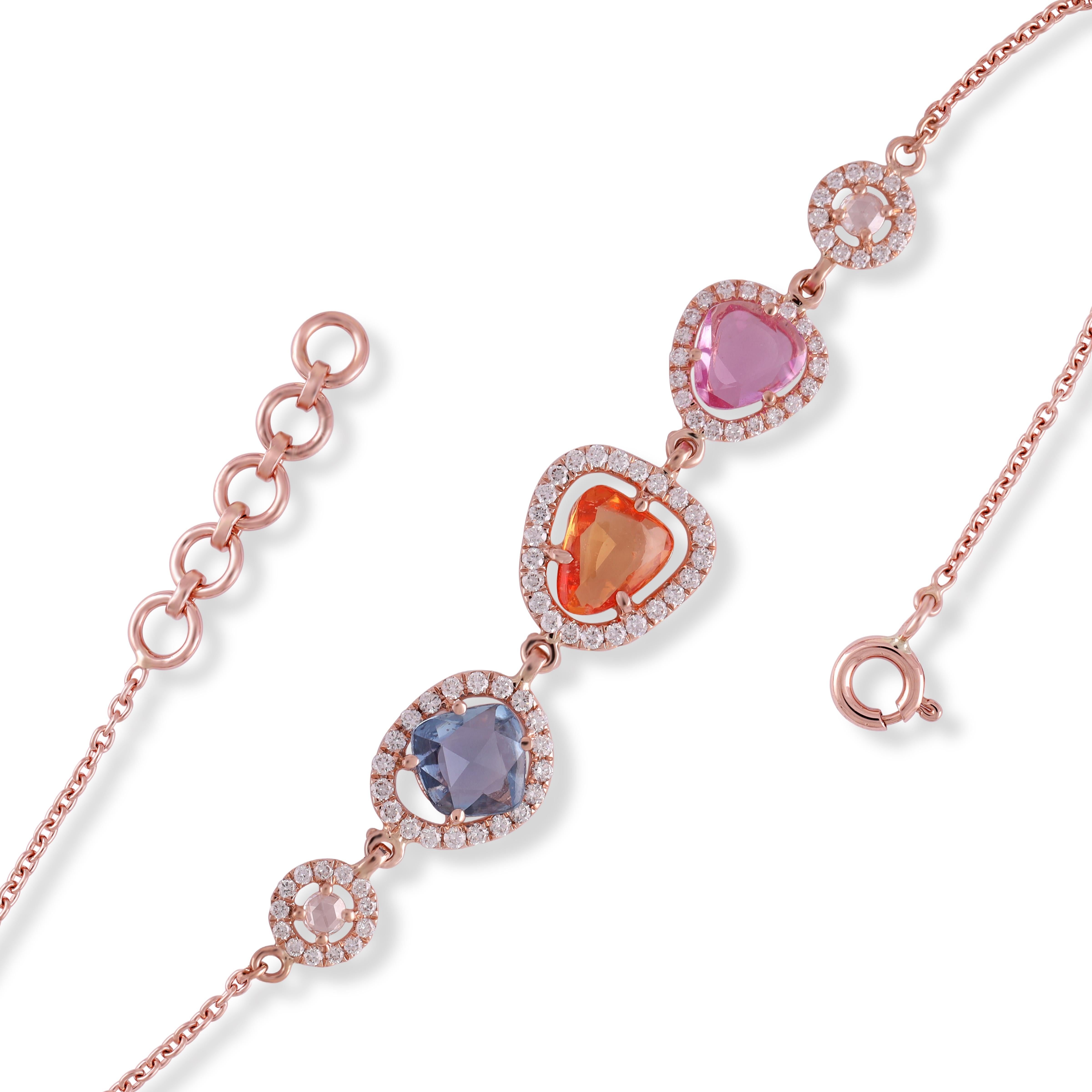 Moderne Saphirs multiples de 2,46 carats  Bracelet en chaîne avec diamants en vente