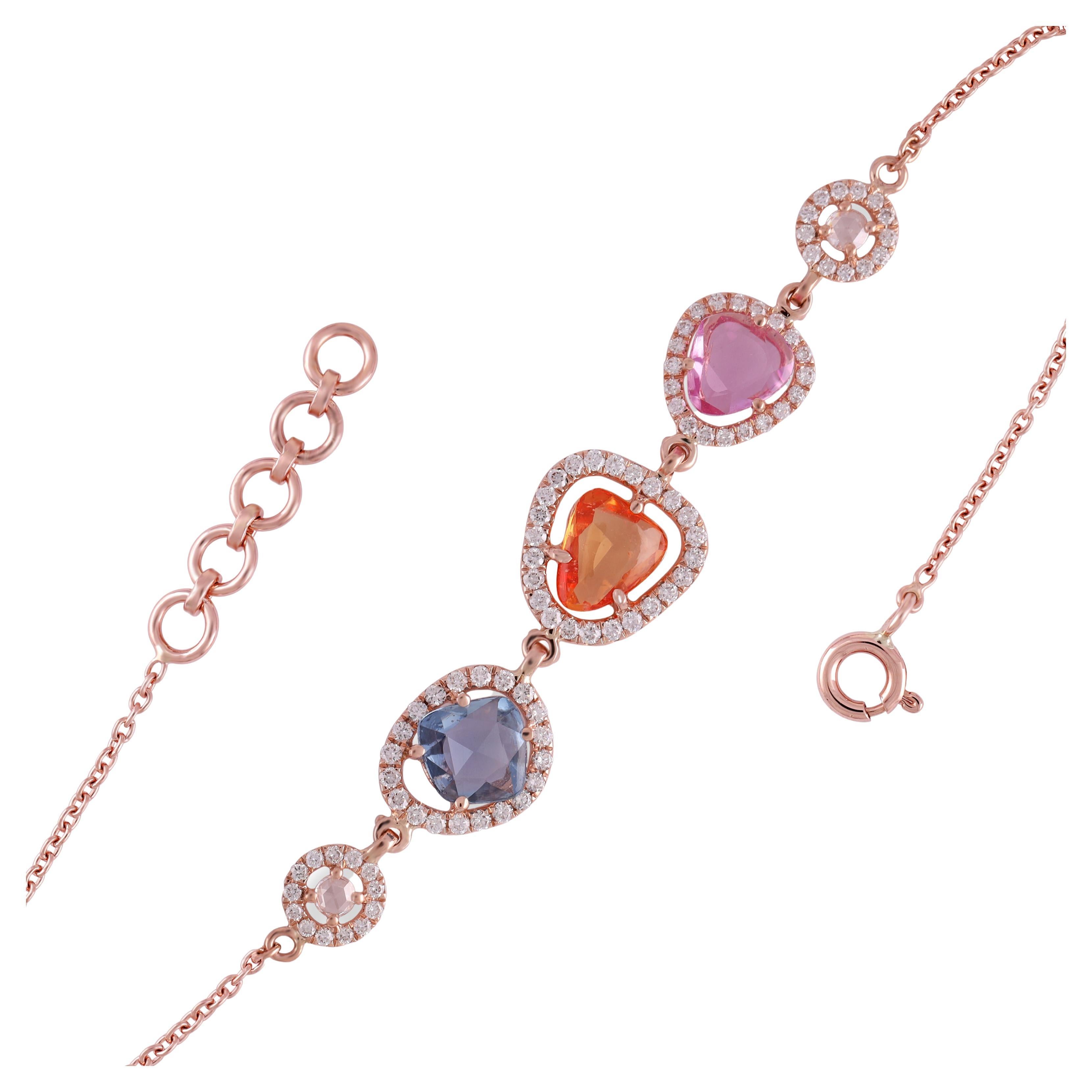 2.46 Carats Multi Sapphire  & Diamonds Chain Bracelet For Sale