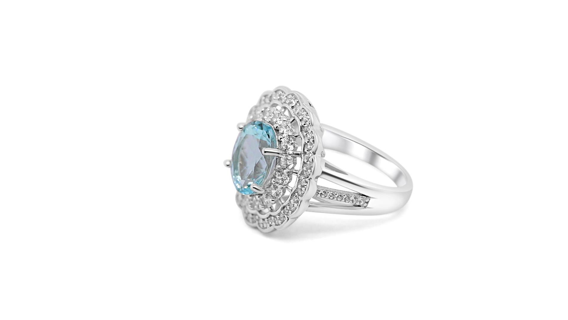 Art Deco 2.46 Ct Aquamarine Cocktail Ring 925 Sterling Silver Bridal Engagement Ring   For Sale
