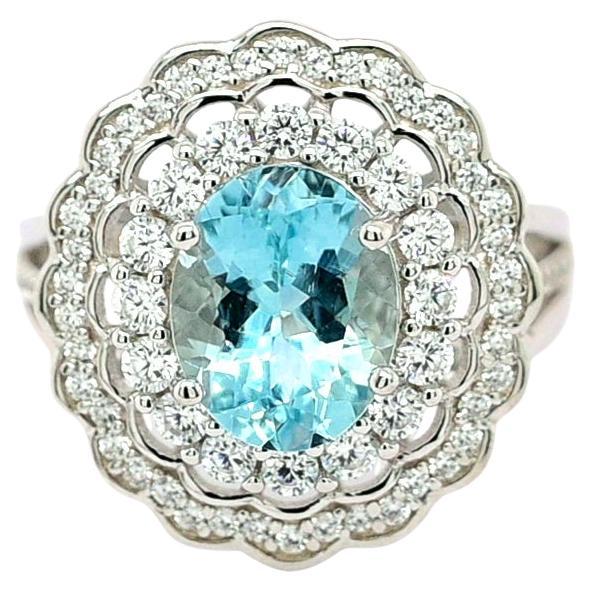 2.46 Ct Aquamarine Cocktail Ring 925 Sterling Silver Bridal Engagement