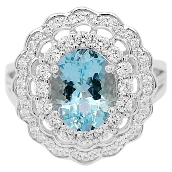 2.46 Ct Aquamarine Cocktail Ring 925 Sterling Silver Bridal Engagement Ring   For Sale