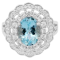 2.46 Ct Aquamarine Cocktail Ring 925 Sterling Silver Bridal Engagement Ring  
