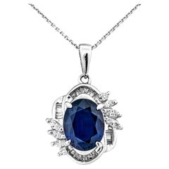 2.46 Ct Natural Sapphire and 0.46 Ct Natural Diamonds Pendant, No Reserve Price
