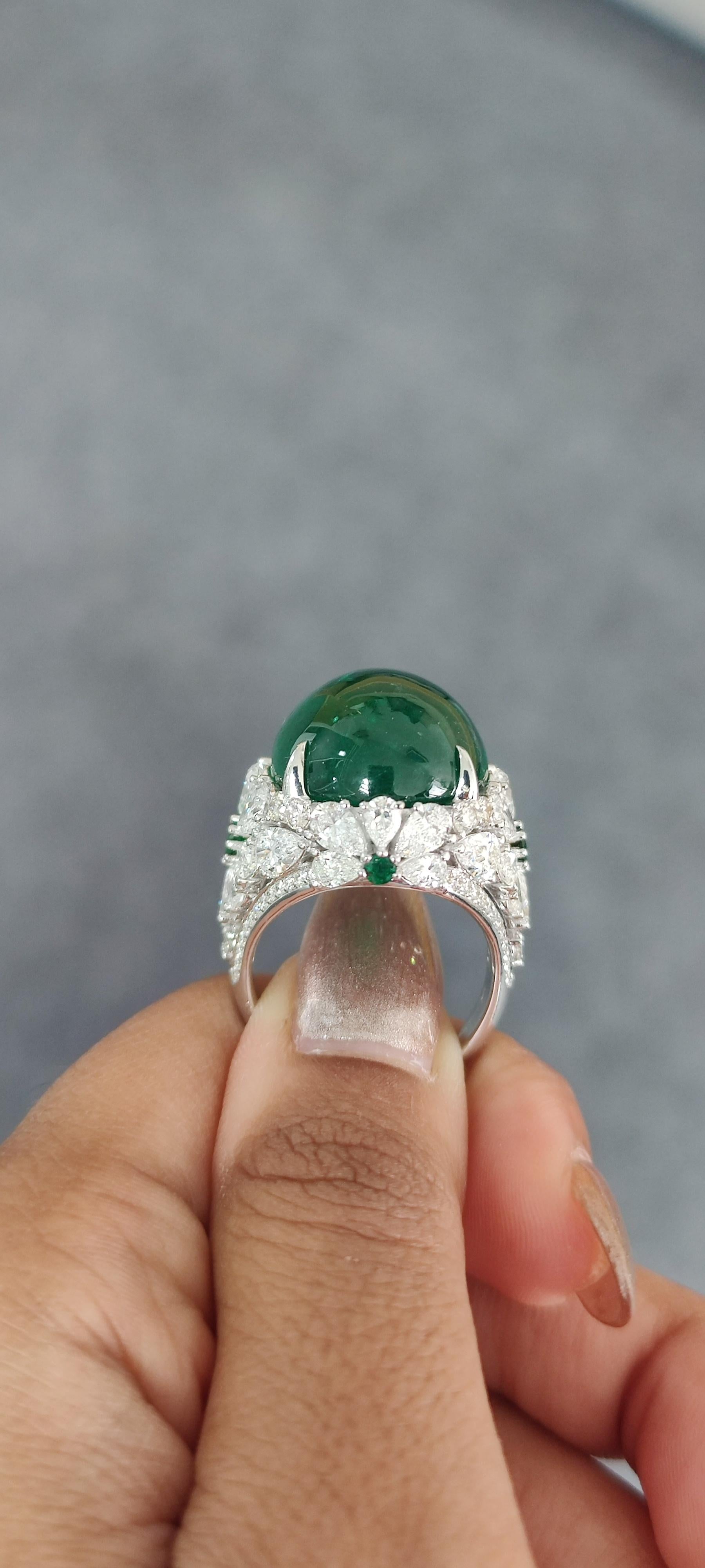 24.60 Carat Cabochon Emerald Art Deco Inspired One-of-a-kind Statement Ring For Sale 6