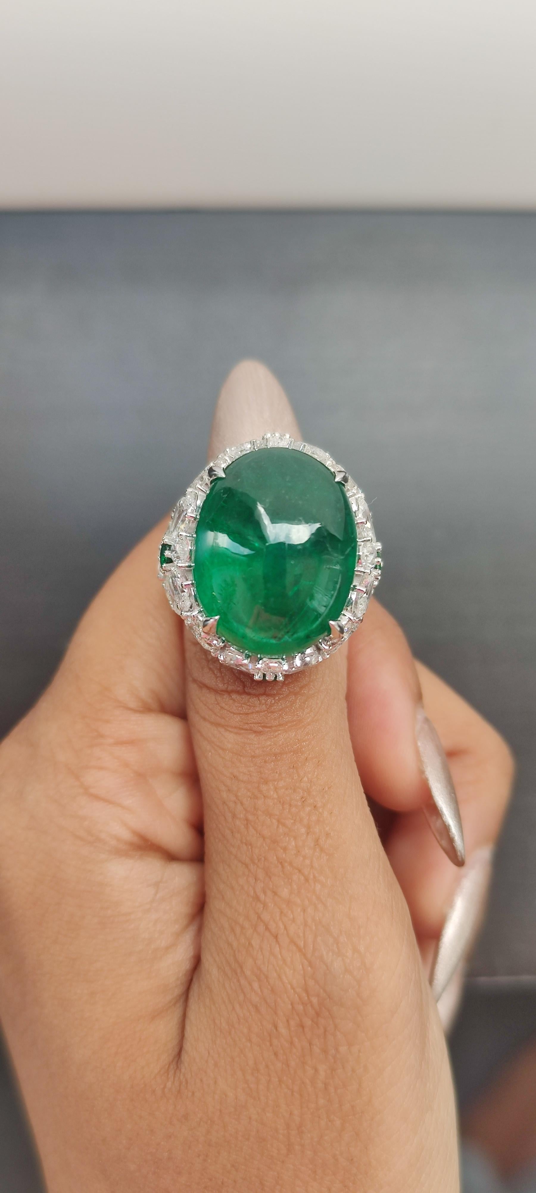 24.60 Carat Cabochon Emerald Art Deco Inspired One-of-a-kind Statement Ring For Sale 8
