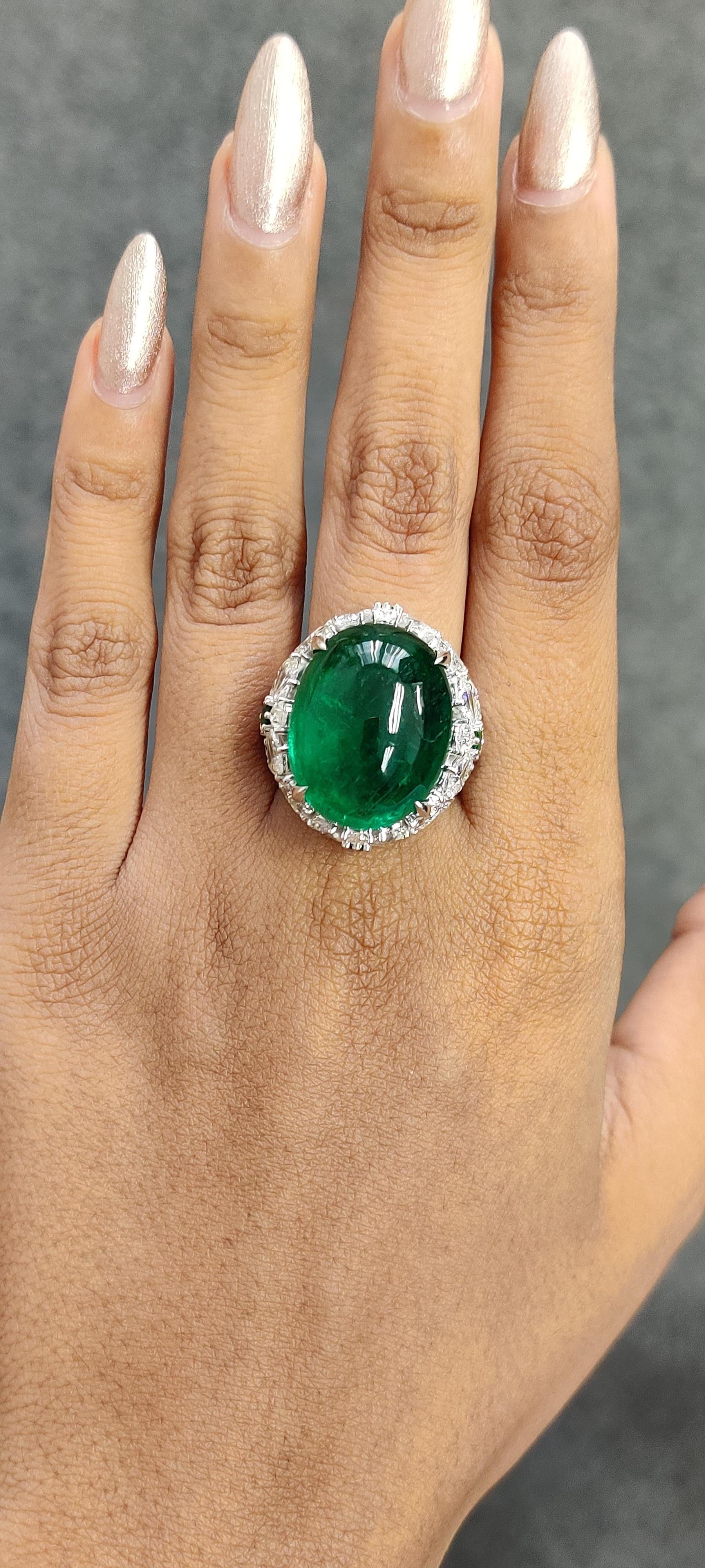 Women's or Men's 24.60 Carat Cabochon Emerald Art Deco Inspired One-of-a-kind Statement Ring For Sale