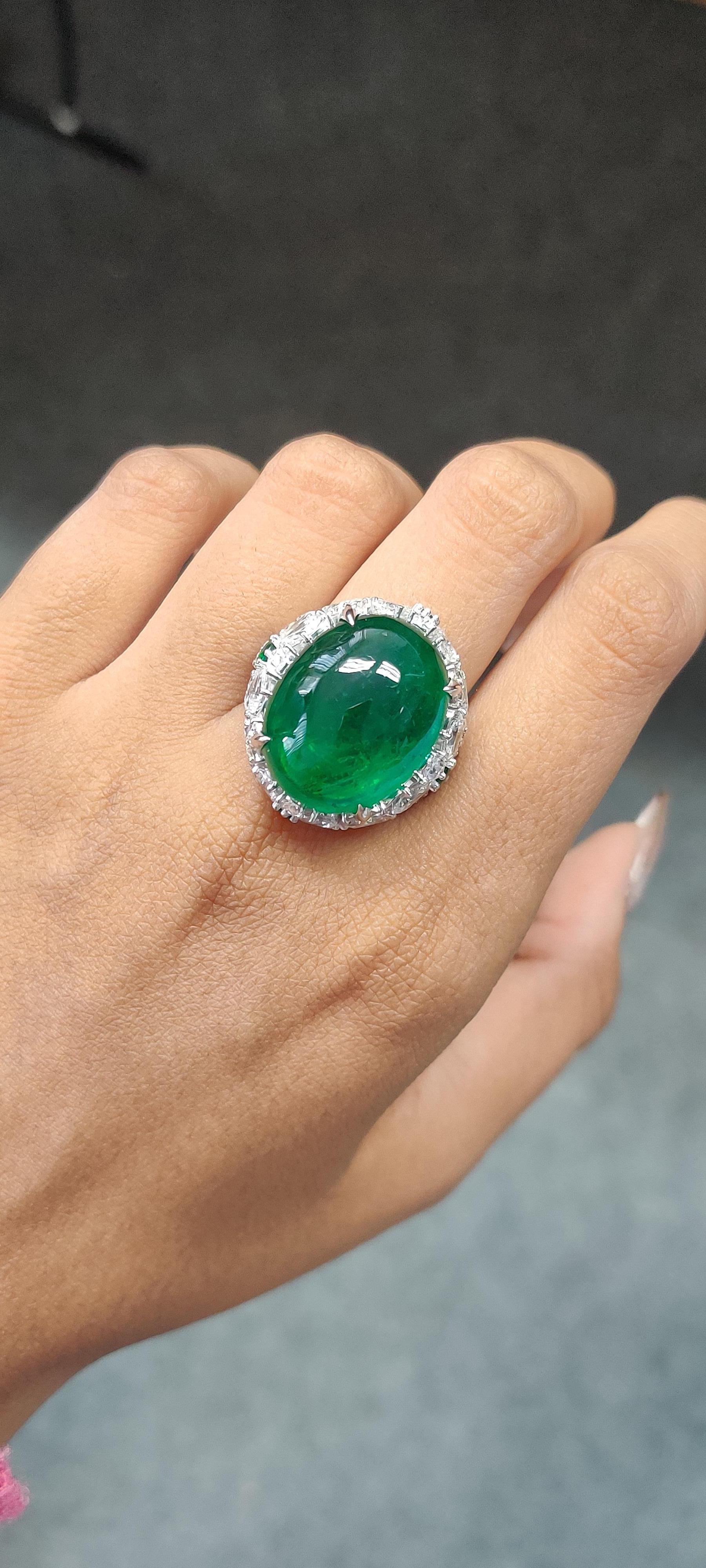24.60 Carat Cabochon Emerald Art Deco Inspired One-of-a-kind Statement Ring For Sale 1