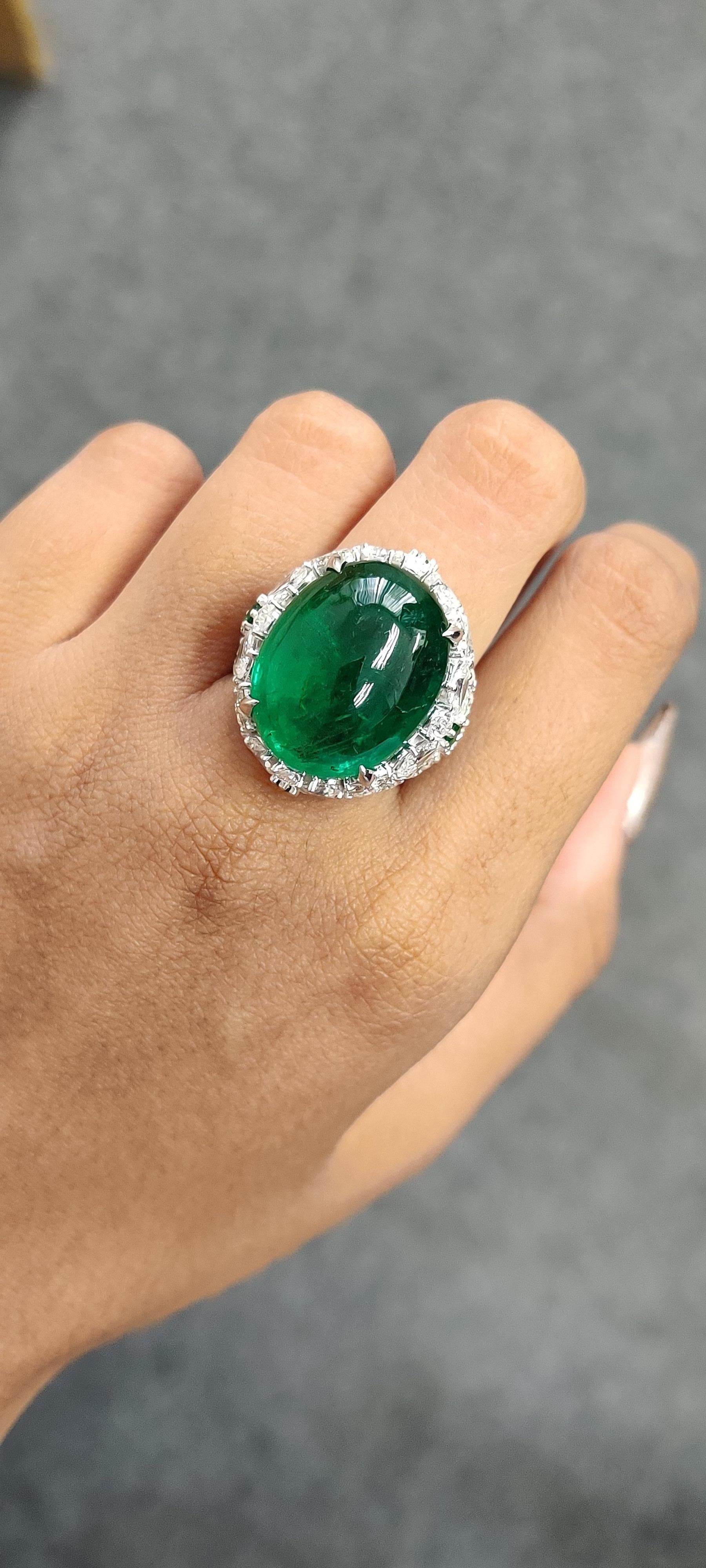 24.60 Carat Cabochon Emerald Art Deco Inspired One-of-a-kind Statement Ring For Sale 2