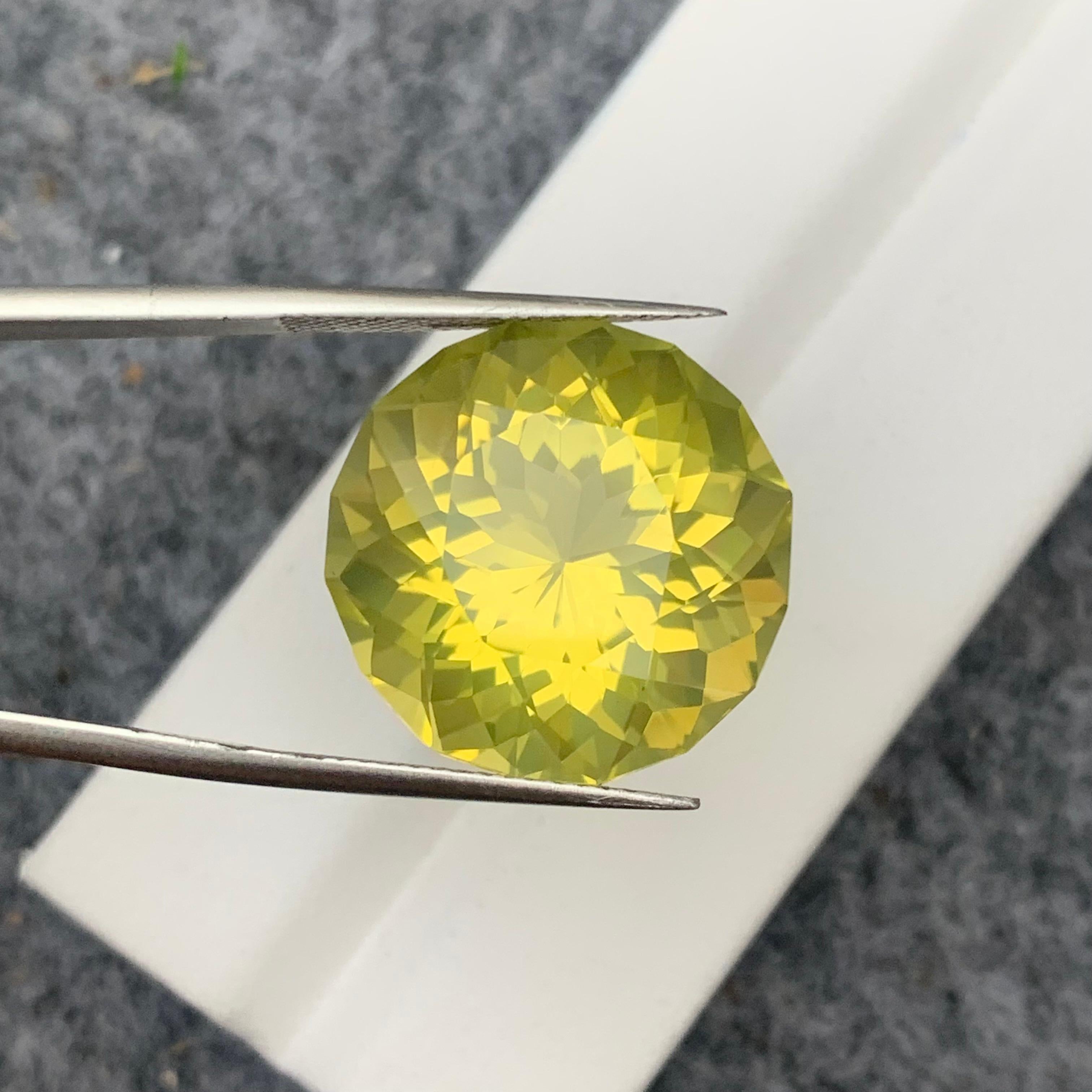 24.60 Carat Natural Loose Yellow Lemon Quartz Precision Round Cut Necklace Gem For Sale 4