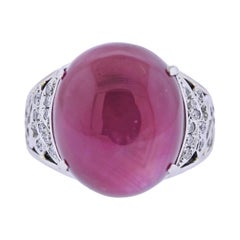 24.61 Carat Burma Ruby Cabochon Diamond Platinum Ring