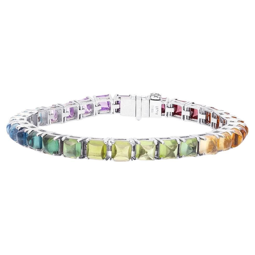 Natural Rainbow Color Precious Stones 24.61 carats in 18K White Gold Bracelet For Sale