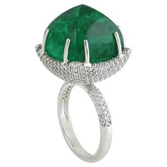 24.61ct Emerald Cocktail Ring With Diamonds Made In 18k White Gold