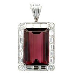 24.63 Carat Rubellite Tourmaline and Diamond Gold Vintage Pendant Necklace