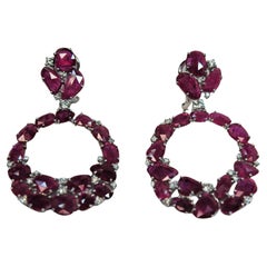24.63 Carats Rubies, 0.96 Carats Diamonds, White Gold drop Earrings