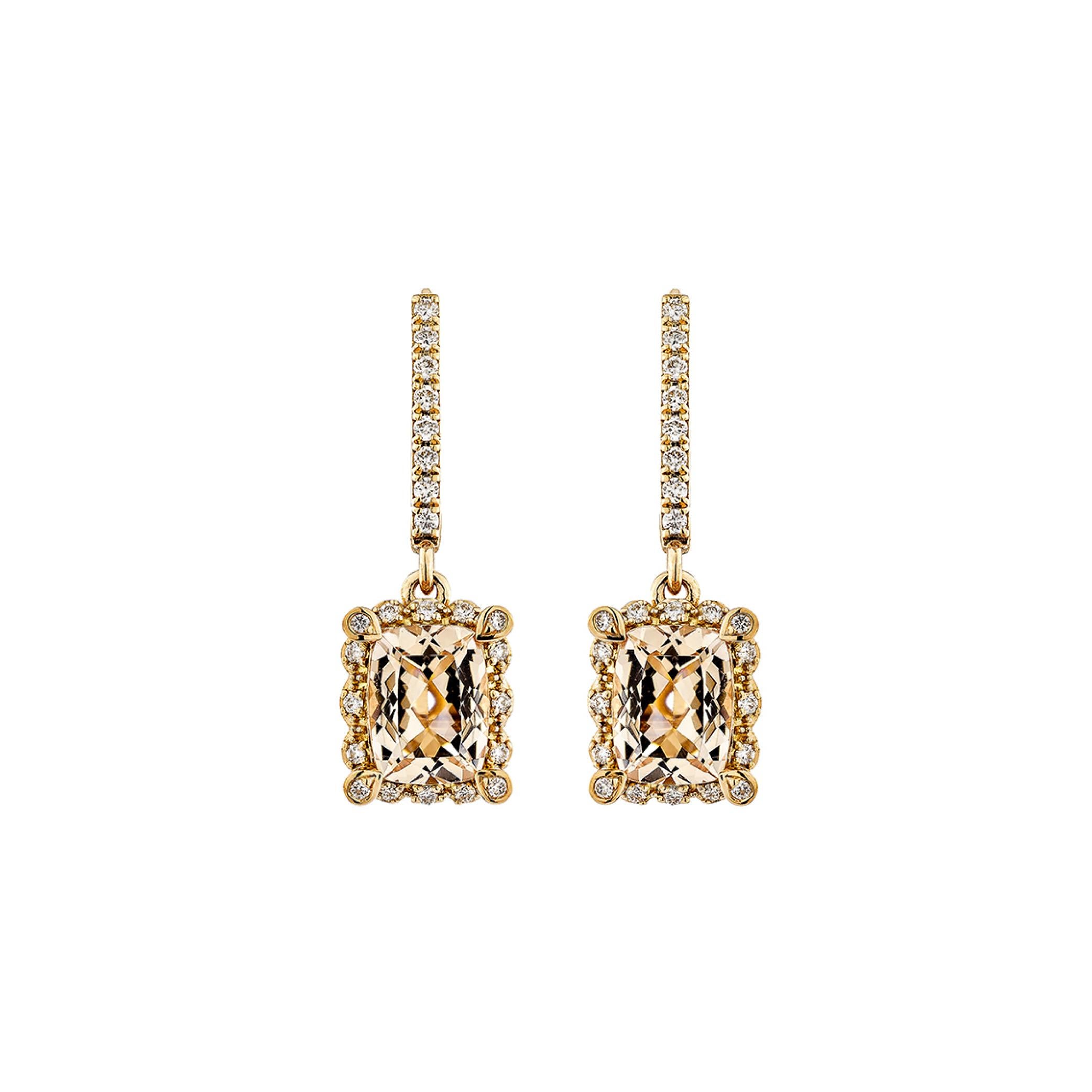 Contemporary 2.465Carat Morganite Lever Back Earring in 18Karat Rose Gold with White Diamond. For Sale