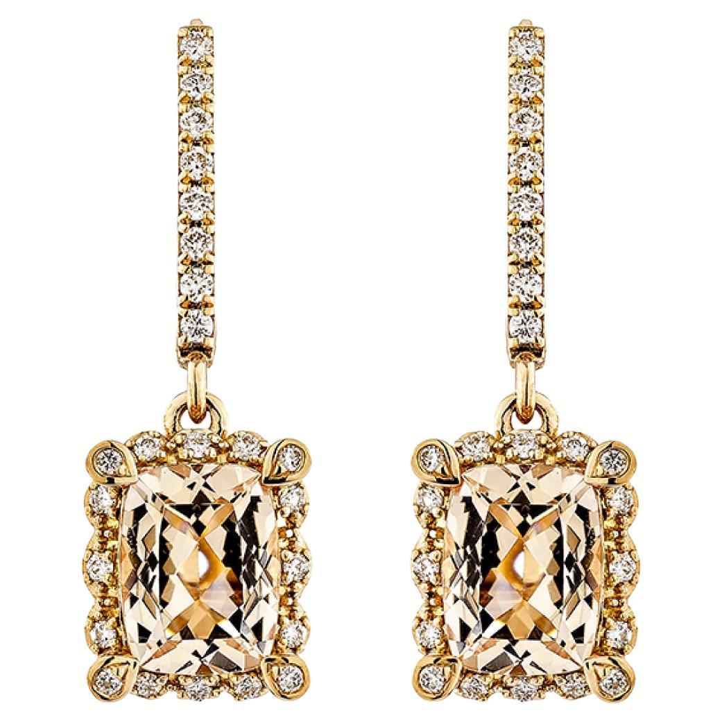 Boucles d'oreilles à levier en or rose 18 carats avec Morganite de 2,465 carats et diamants blancs en vente
