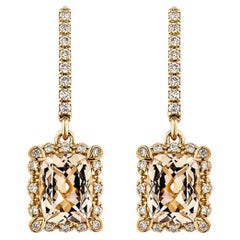 Boucles d'oreilles à levier en or rose 18 carats avec Morganite de 2,465 carats et diamants blancs