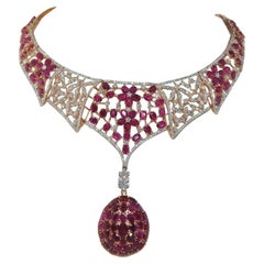 24.66 Carat Ruby and Diamond Necklace, 14 Karat 24.66 Carat Ruby and Diamond Necklace, 14 Karat