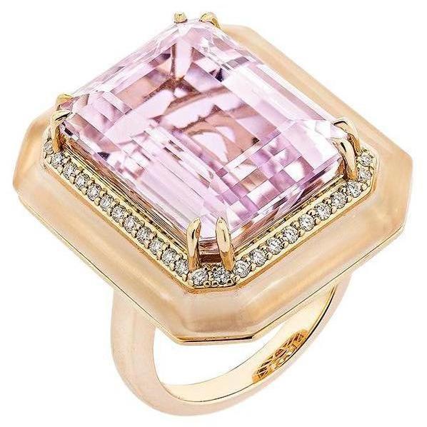 24,67 Karat Kunzit Fancy Ring aus 18KRG mit Rosenquarz und weißem Diamant.  