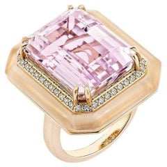 24.67 Carat Kunzite Fancy Ring in 18KRG with Rose Quartz and White Diamond.  