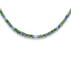 24.67 Carats Aquamarine and Tsavorite White Gold Necklace