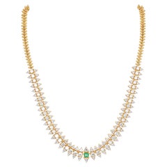 24.68 Carat G/SI Diamond Emerald Statement Necklace in 14k Solid Yellow Gold