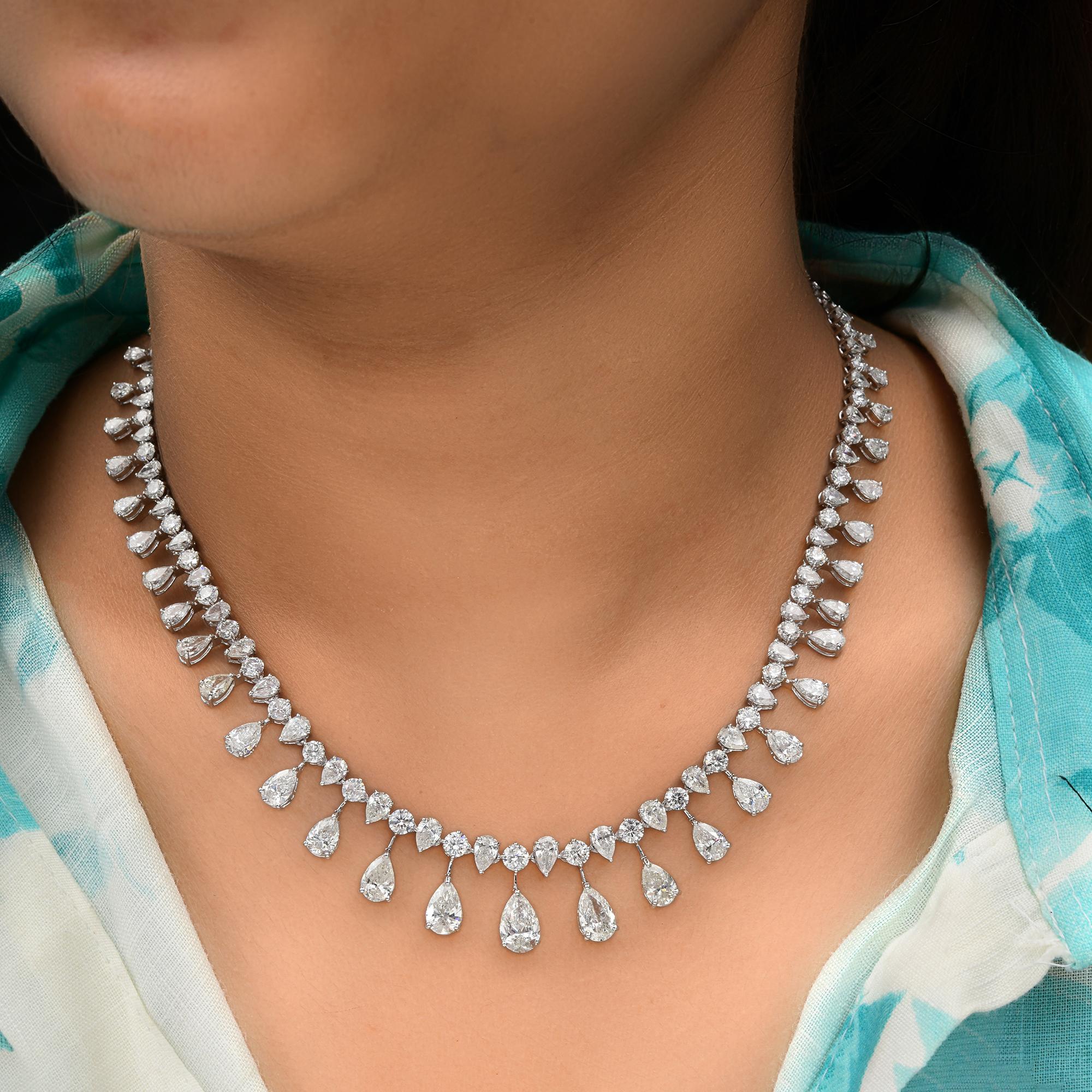 Collar de diamantes talla brillante redonda pera SI/H de 24,68 quilates y 14 quilates de oro blanco Moderno en venta