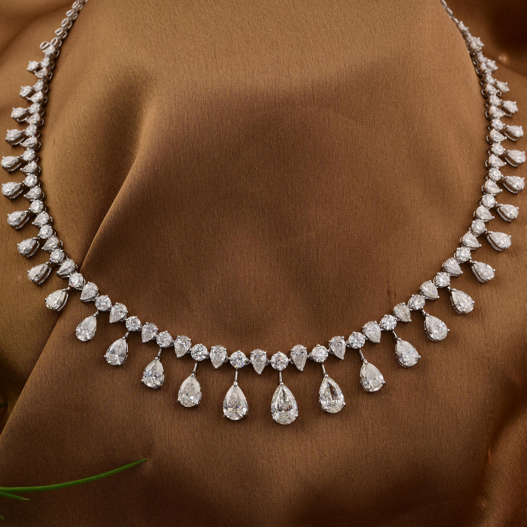 Collar de diamantes talla brillante redonda pera SI/H de 24,68 quilates y 14 quilates de oro blanco Corte pera en venta