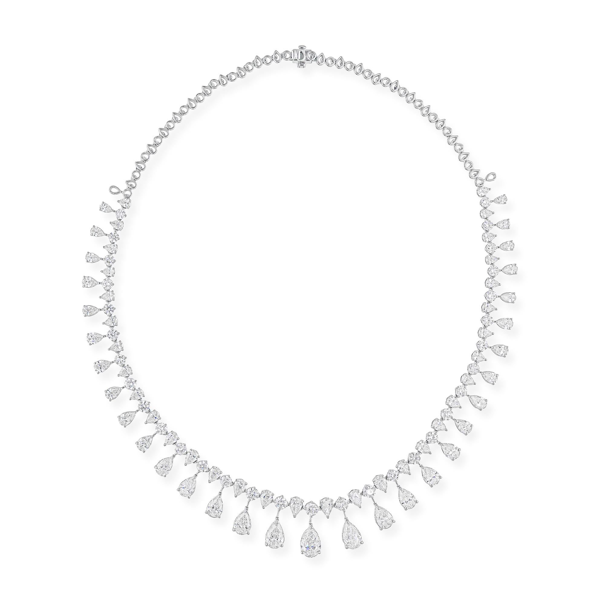 24,68 carati SI/H Pear Round Brilliante Cut Diamond Collana in oro bianco 14 carati