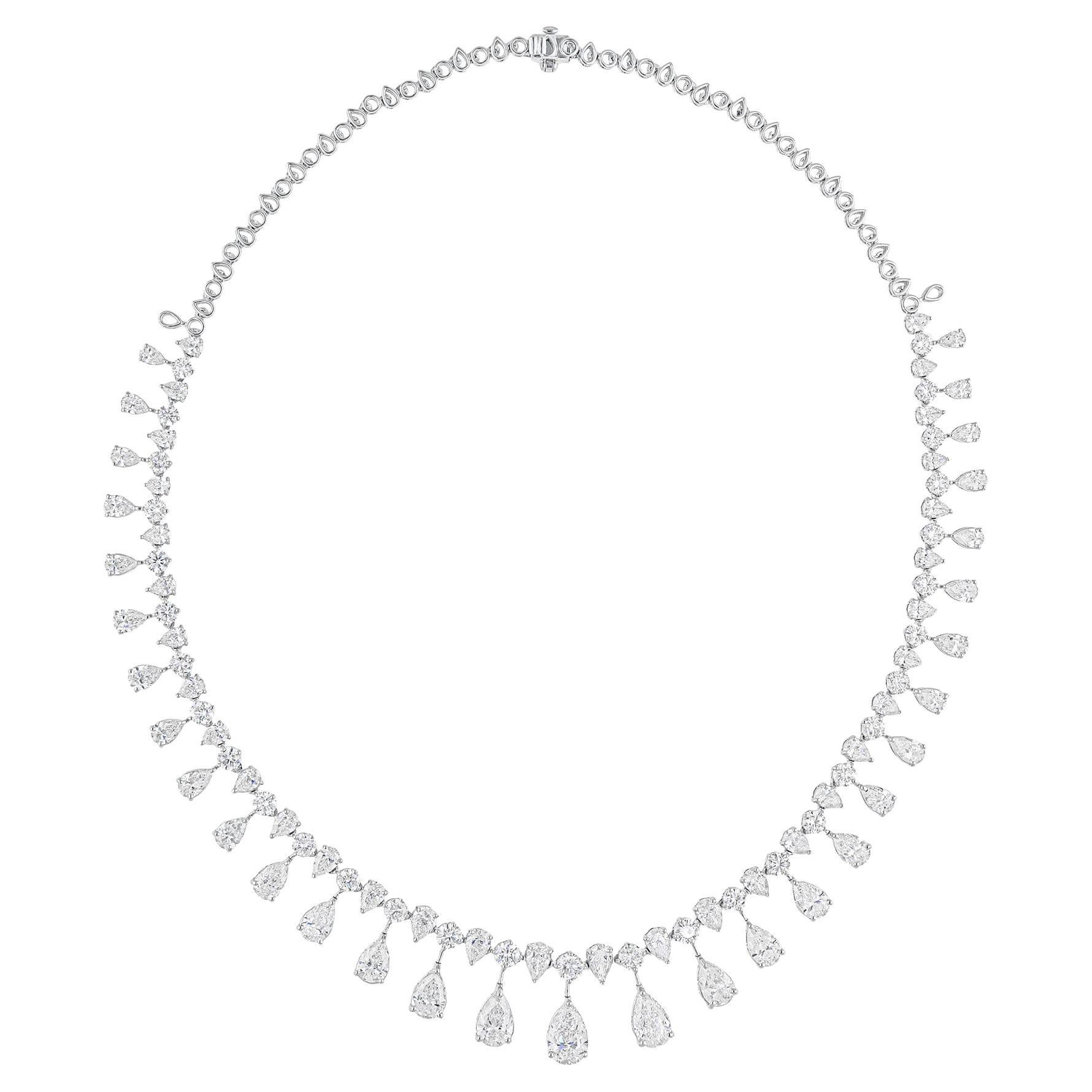 24.68 Carat SI/H Pear Round Brilliant Cut Diamond Necklace 14 Karat White Gold