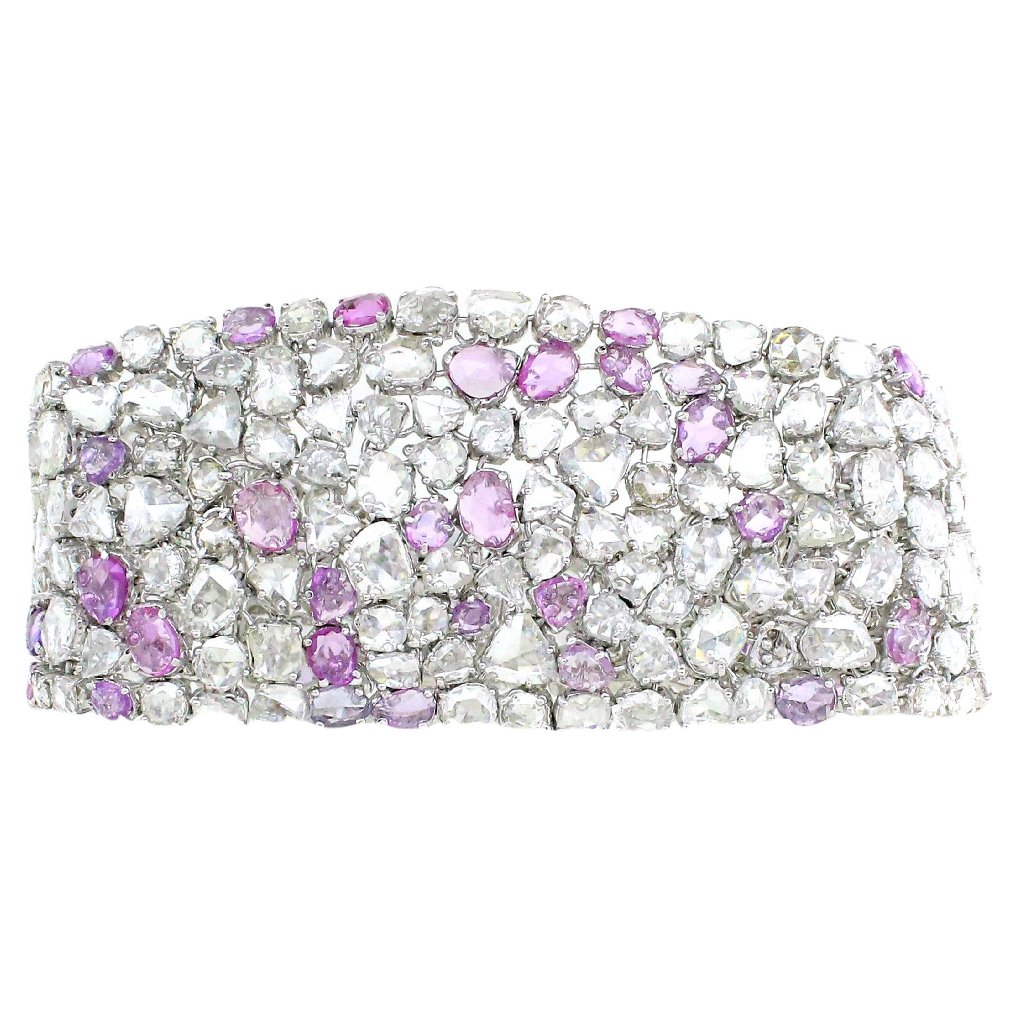 24.68 Rose cut Diamonds and 11.05 cts of Pink Sapphire Bracelet For Sale