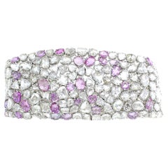 Bracelet de 24,68 diamants de taille rose et 11,05 carats de saphirs roses