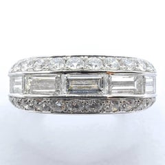 2.46ct Baguette & Round Cut Pavé Diamond 3 Row Half Eternity Ring 18K White Gold