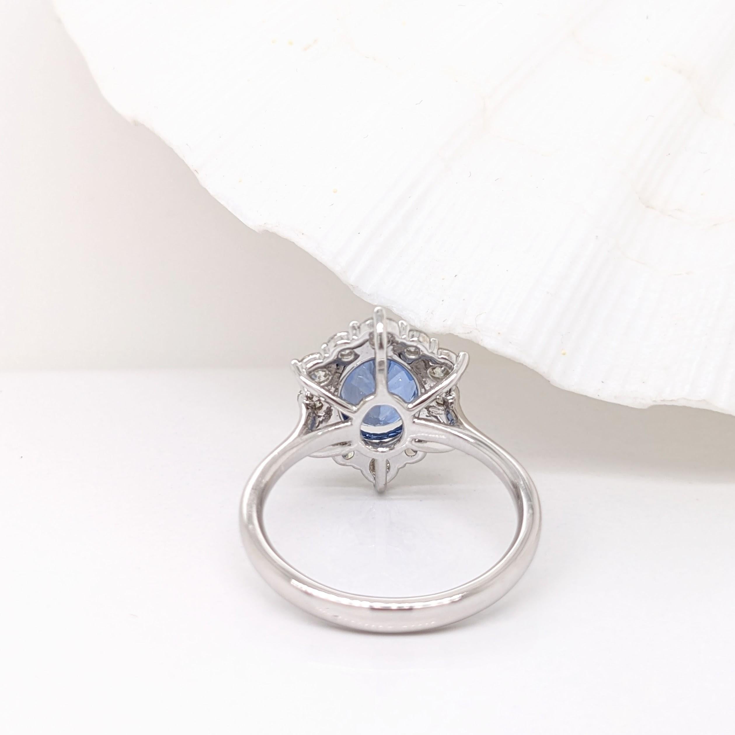 2.46ct Blue Sapphire Ring w Diamond Halo in Solid 14k White Gold Oval 9x7mm In New Condition For Sale In Columbus, OH
