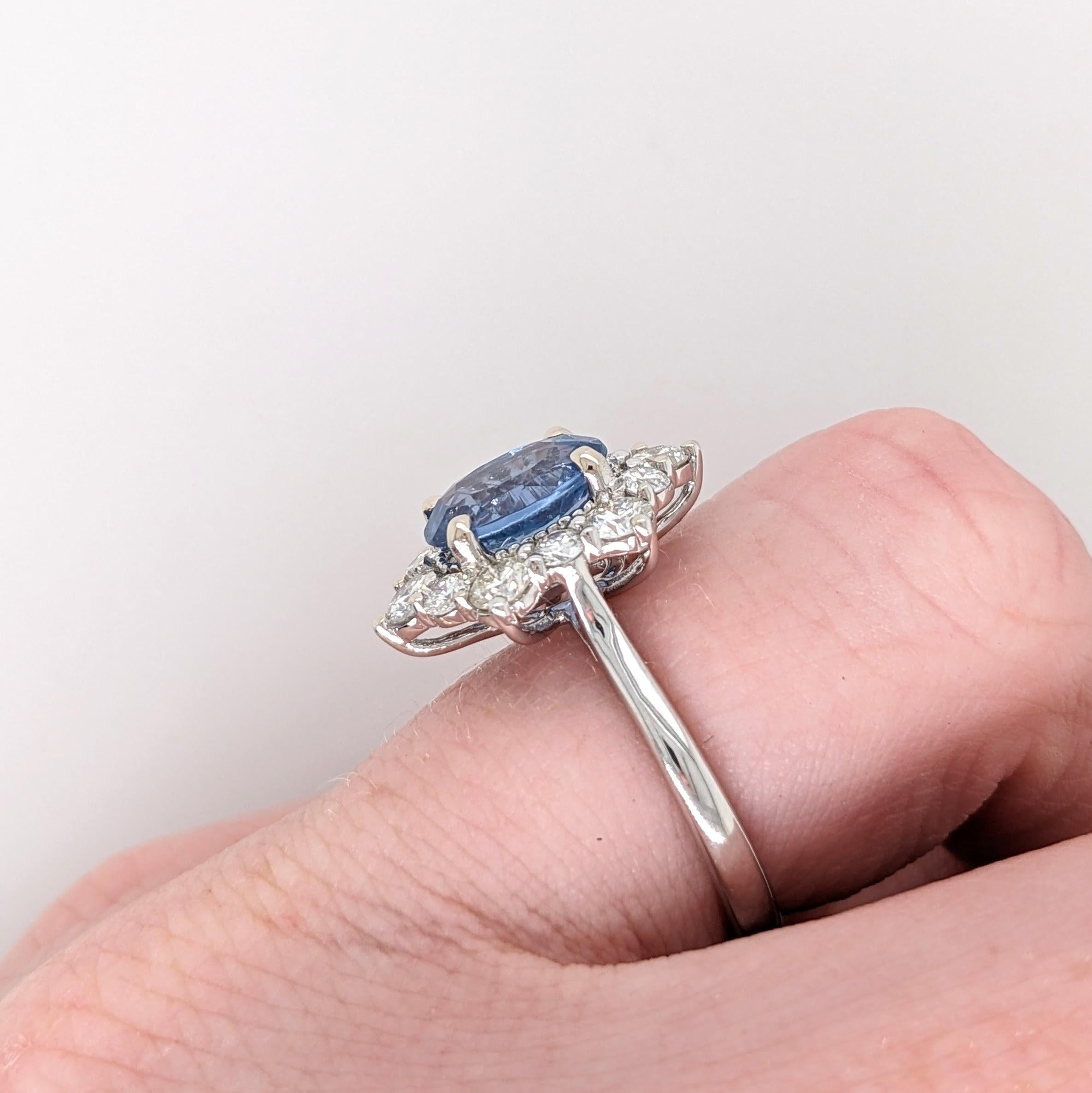 2.46ct Blue Sapphire Ring w Diamond Halo in Solid 14k White Gold Oval 9x7mm For Sale 1